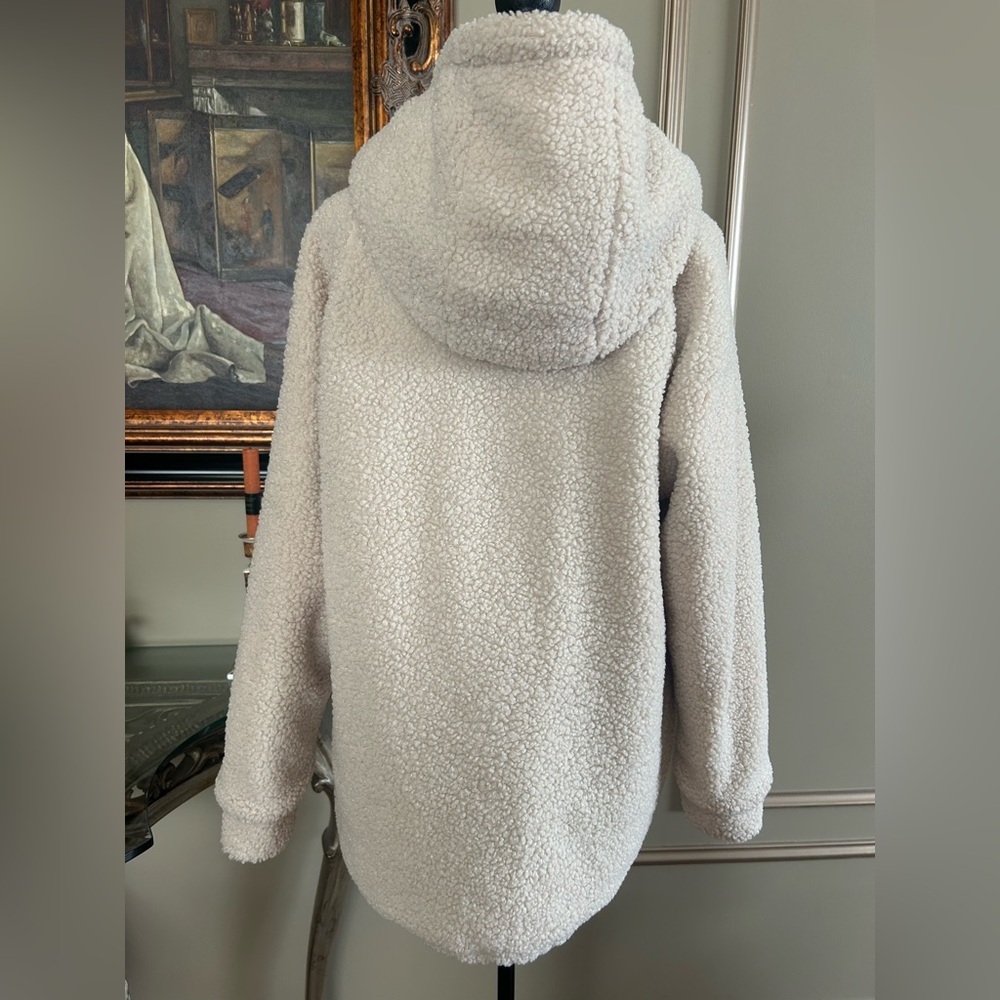 Hurley Cream Sherpa Quilted Hooded Jacket Oversized Cozy Fleece Puffer Hybrid L - Picture 6 of 9